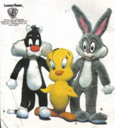 6347 BUTTERICK BUGS BUNNY 42'', SYLVESTER 36'', TWEETY 31'' DOLL 1978 PATTERN